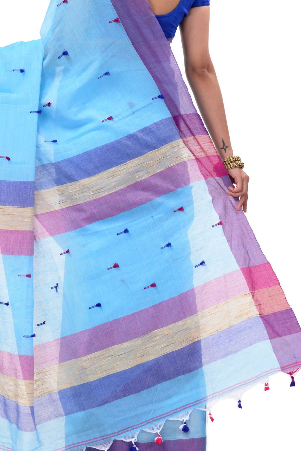 Blue Pure Cotton Clacial Desigined Hand Loom Saree (752)